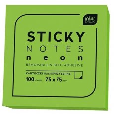 Karteczki samoprzylepne neon zielony 100 Sticky Notes Cube 75x75 mm Interdruk 66798