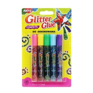 Klej ozdobny brokatowy confetti Glitter Glue Classic 5 kolorów, Amos 31453