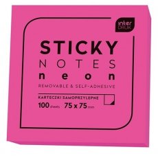 Karteczki samoprzylepne neon różowy 100 Sticky Notes Cube 75x75 mm Interdruk 66798