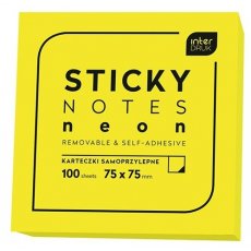 Karteczki samoprzylepne neon żółty 100 Sticky Notes Cube 75x75 mm Interdruk 66798