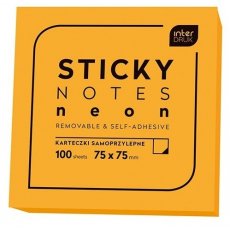 Karteczki samoprzylepne neon pomarańczowy 100 Sticky Notes Cube 75x75 mm Interdruk 66798